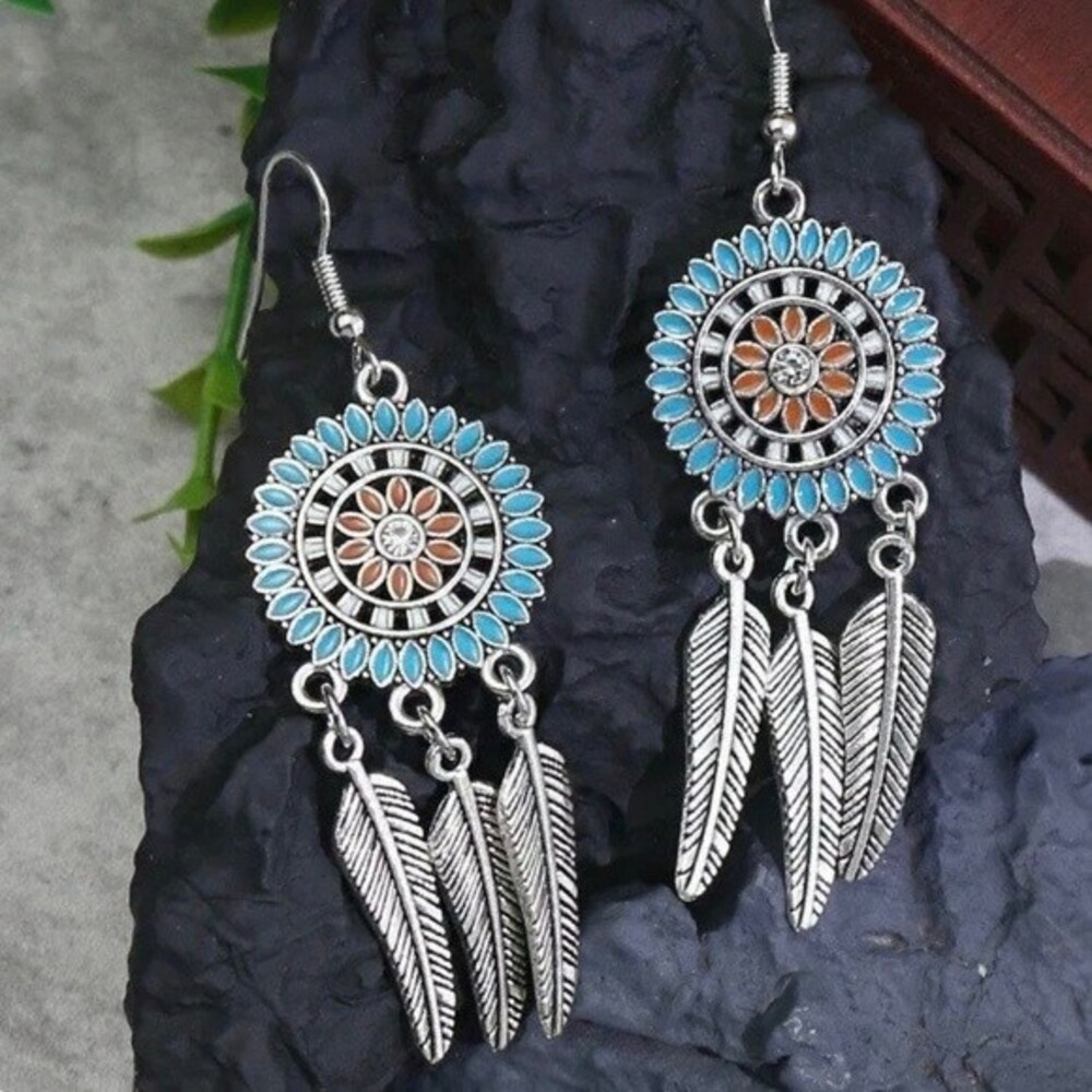 Blue Bohemian Tassel Drop Earrings